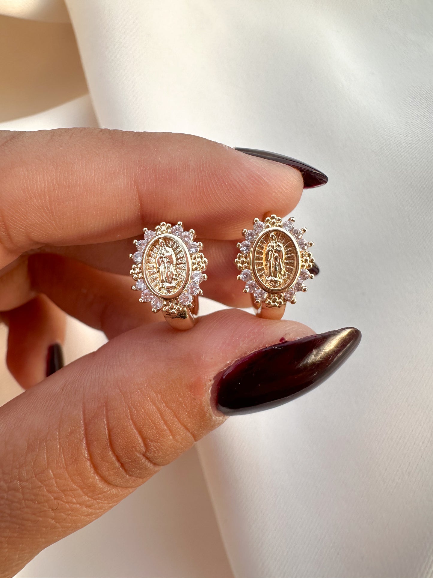 Virgin Mary CZ huggie earrings