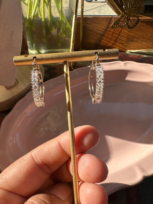 Cubic zirconia hoops, cubic zirconia hoop earrings, medium sized hoop earrings, shiny earrings, hoops, gold filled hoops