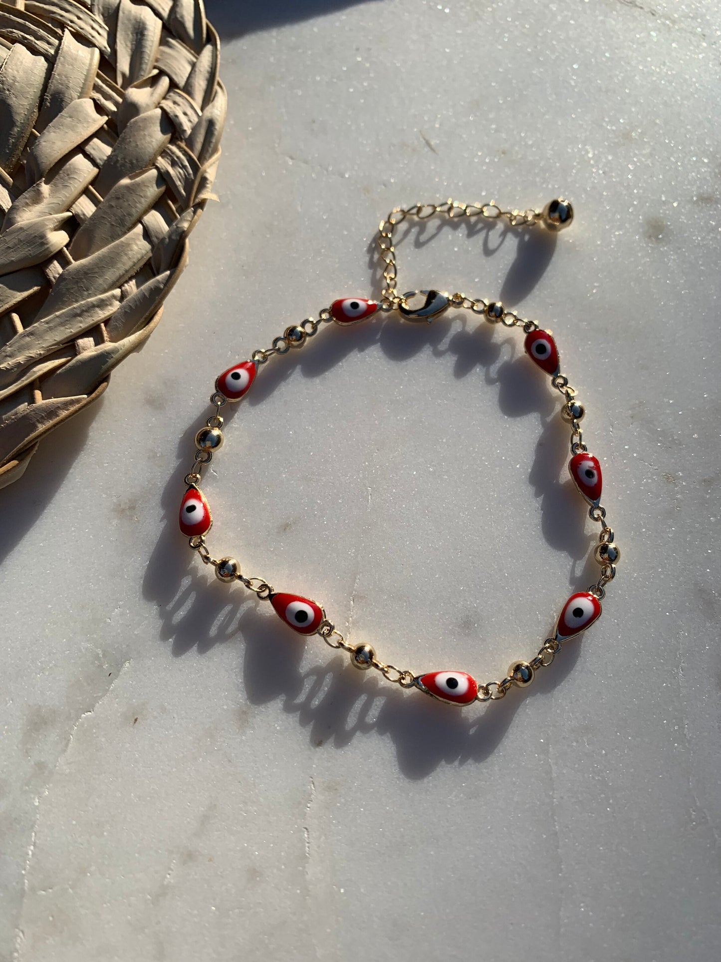 Red Evil Eye Anklet/gold filled evil eye anklet