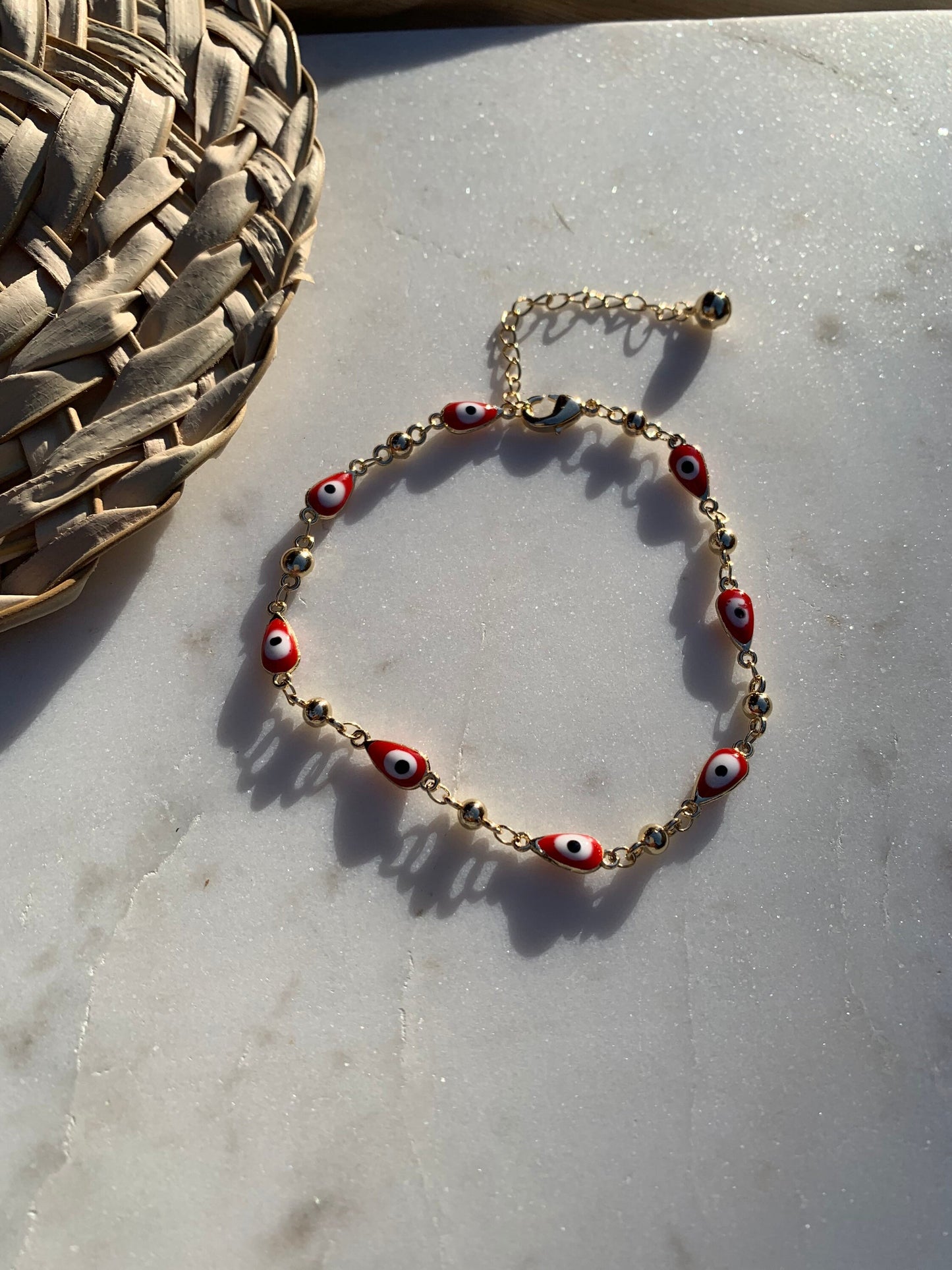 Red Evil Eye Anklet/gold filled evil eye anklet