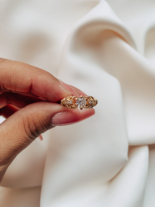 Gold filled zirconia ring, vintage inspired gold filled ring, princess ring