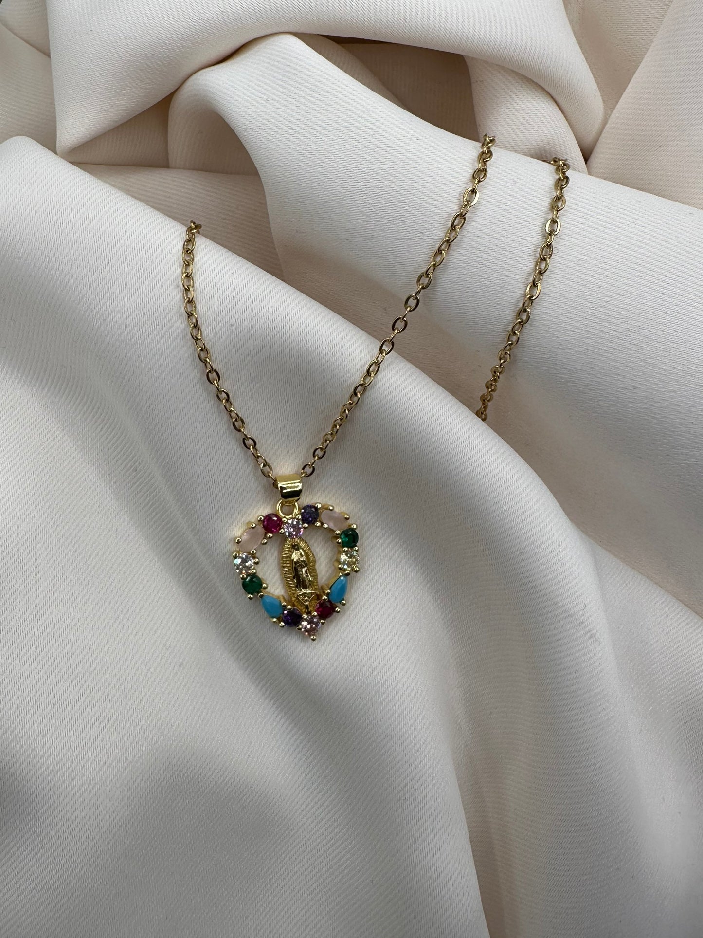 Colorful Heart shaped Virgin Mary Necklace