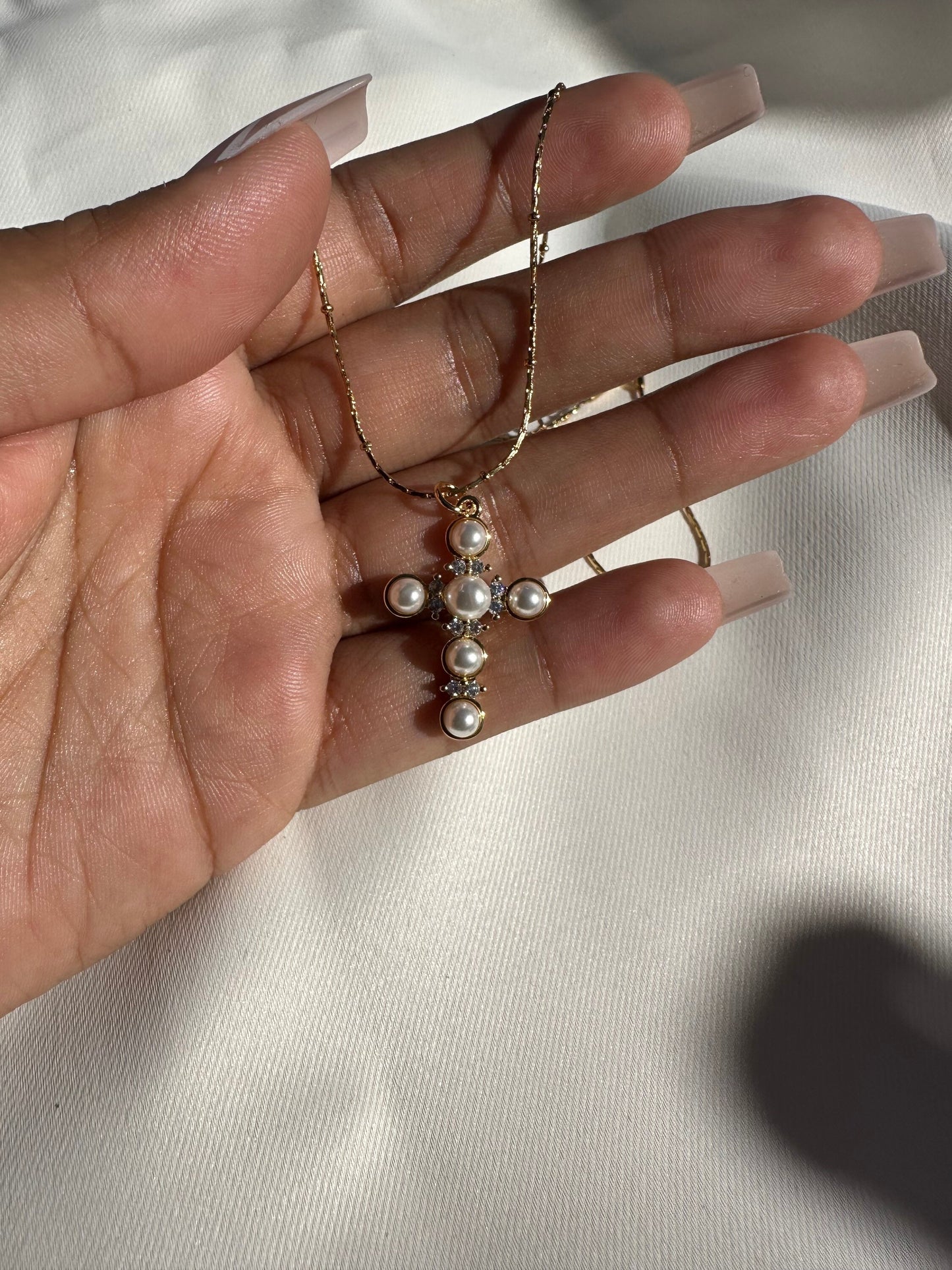 Pearl cross necklace/gold filled Pearl cross necklace