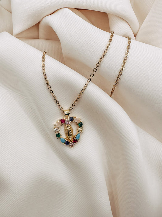 Colorful Heart shaped Virgin Mary Necklace