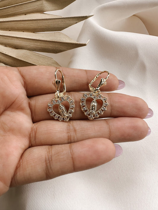 Virgin Mary earrings, Virgin Mary dangly earrings, Virgin Mary heart earrings