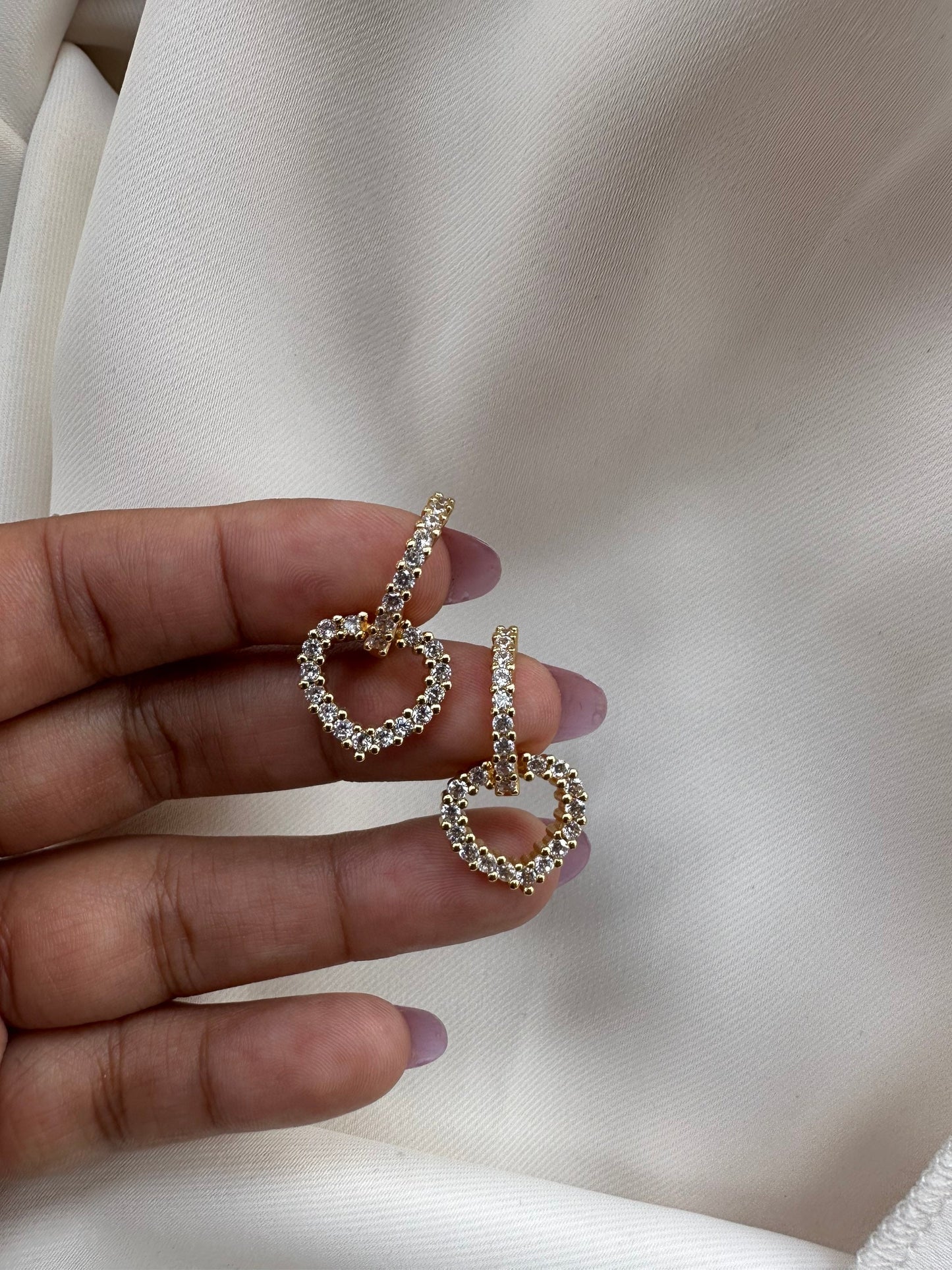 Zirconia Heart huggie earrings/ gold filled huggie hoops