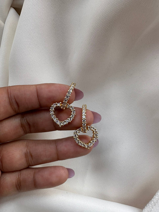 Zirconia Heart huggie earrings/ gold filled huggie hoops