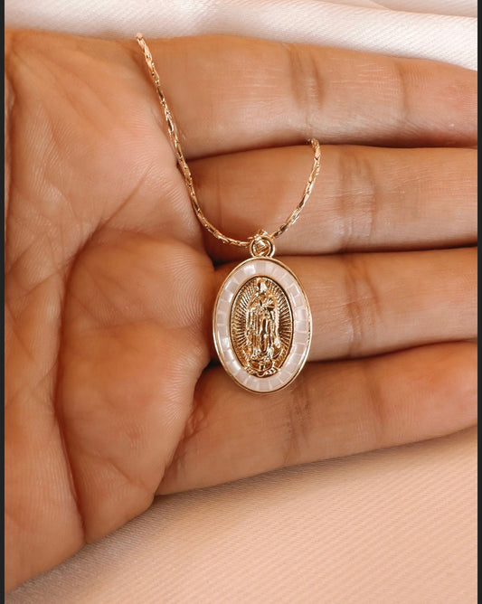 Virgin Mary Oval pendant Necklace, gold filled necklace, Virgin Mary gold filled necklace