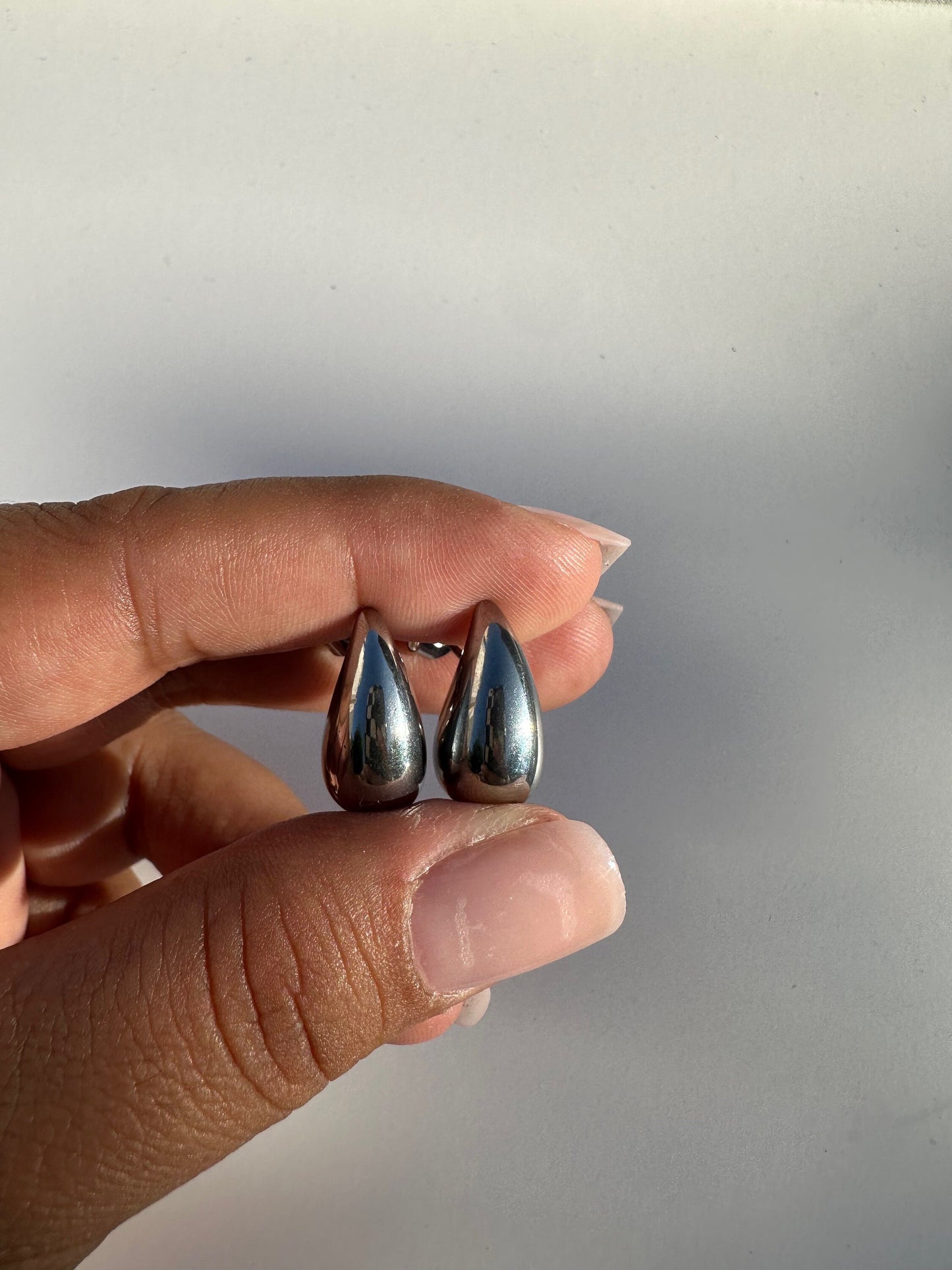 Chrome teardrop earrings, small teardrop earrings , stainless steel teardrop earrings, chunky earrings, statement earrings