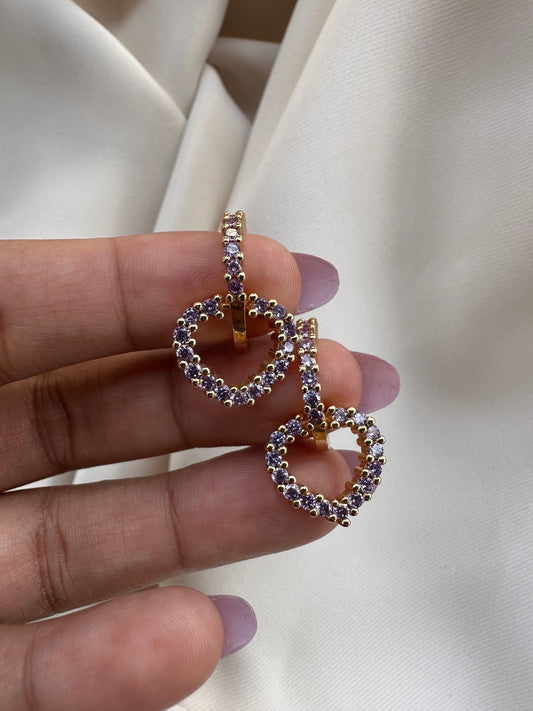 Zirconia purple Heart huggie earrings/ gold filled huggie hoops