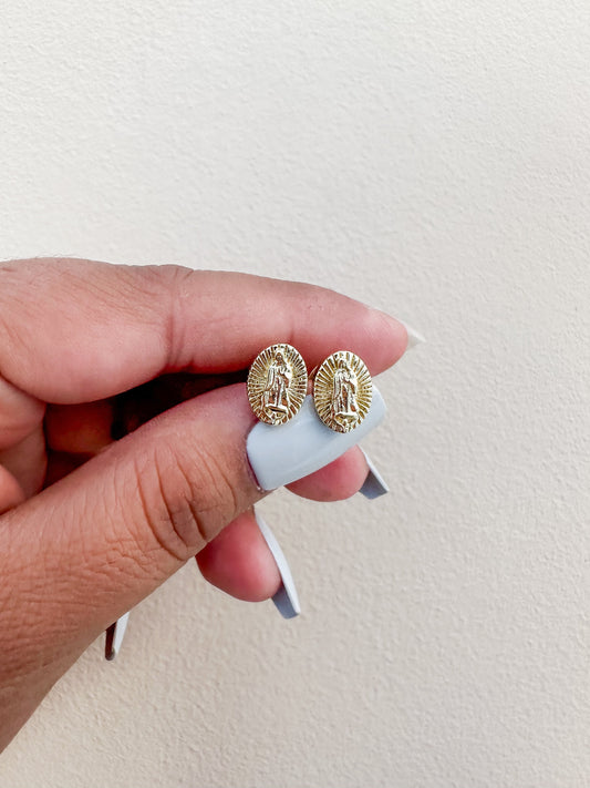 Small gold plated Virgin Mary stud Earrings. Virgin Mary gold plated earrings,virgin Mary earrings